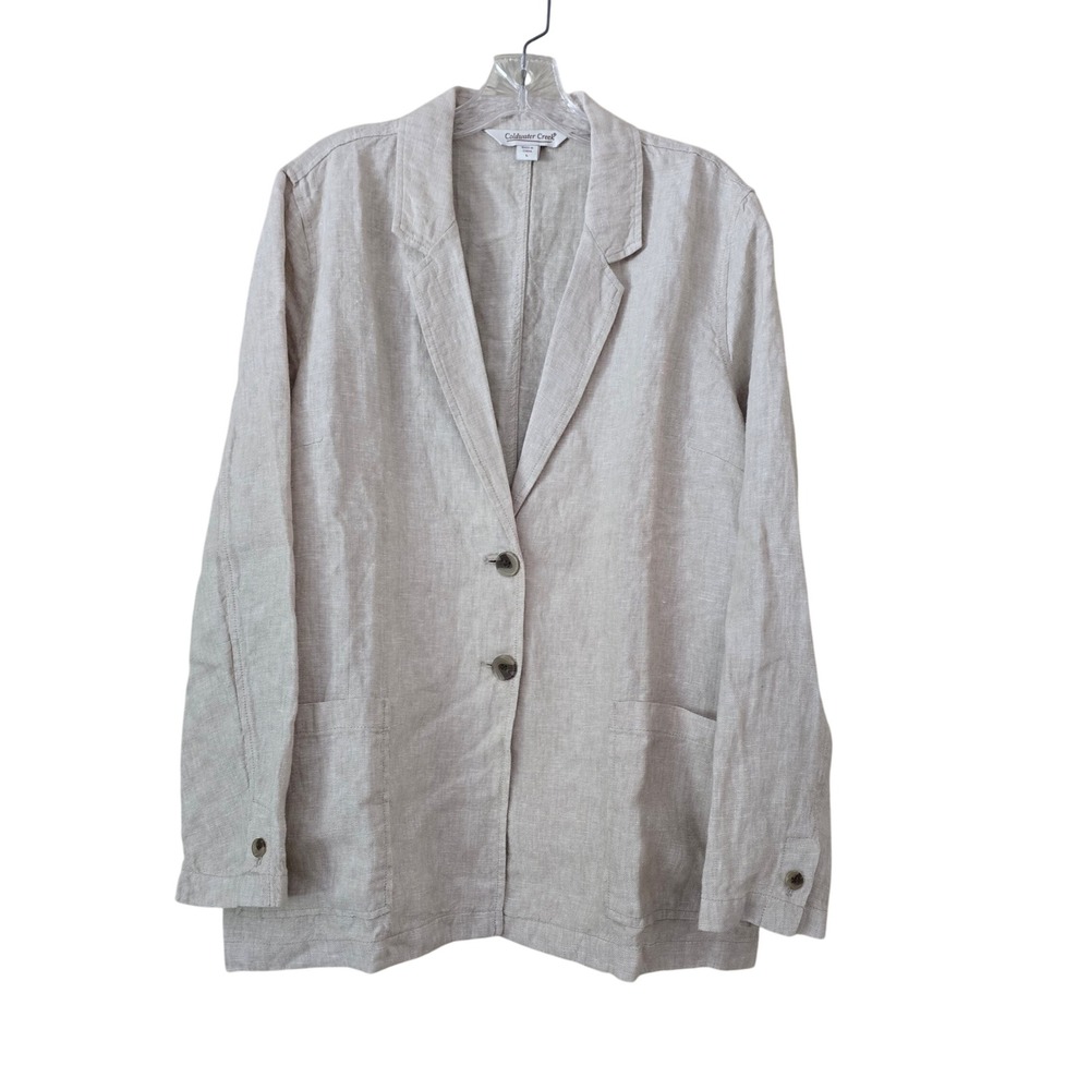 Coldwater Creek Womens Oatmeal Beige 100% Linen Two Button Blazer Jacket Large